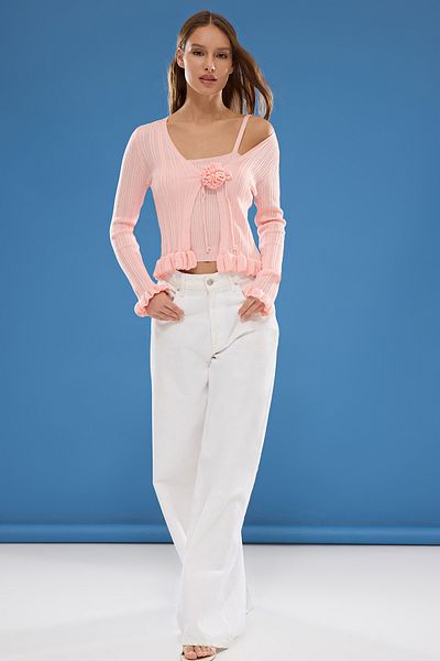 Trendyol Collection Ruffled Pink Rose Knitwear Cardigan - Twoss25Hi00002