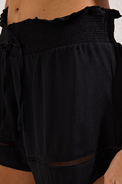 Trendyol Collection Black Woven Textured Stripe Beach Shorts with Accessories Tbess25Sr00005