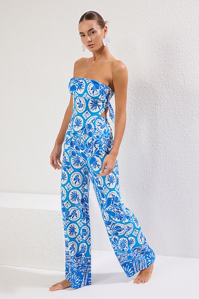 Trendyol Collection Pánt nélküli geometrikus mintás blúz és nadrág strandkészlet - TBESS24AU00017