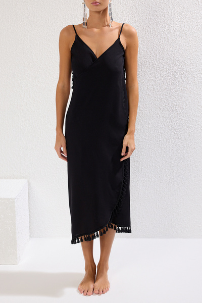 Trendyol Collection Černé Maxi tkané plážové šaty Tbess25El00068