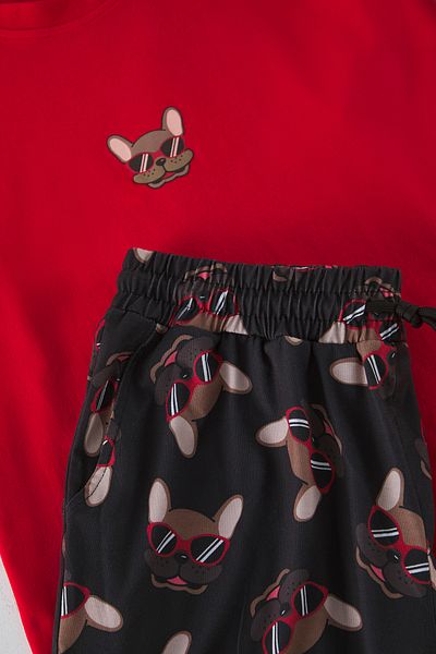 Trendyol Collection Red Regular Fit bedrucktes Strick-Pyjama-Set mit Shorts TMNSS25PT00020