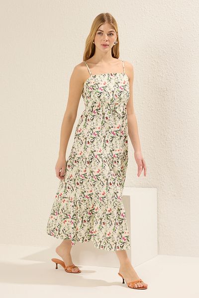 Trendyol Collection Πολύχρωμη φλοράλ φούστα Midi υφαντό φόρεμα με ανοιχτή μέση TWOSS25EL00023