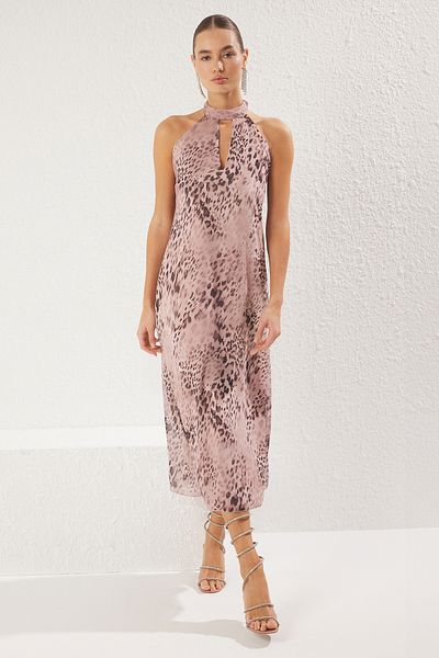 Trendyol Collection Fashionable/Evening Dress with Multicolor Floral Woven Chiffon Midi Lining