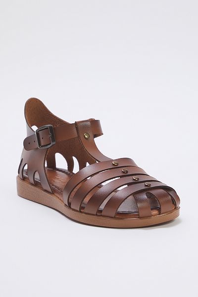 TRENDYOL SHOES Hellbraune Bodrum-Sandalen mit flachem Absatz für Damen TAKSS25SD00022