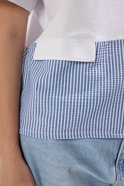 Trendyol Collection Regular Fit White T-Shirt - Woven Detail, Twoss25Ts00133