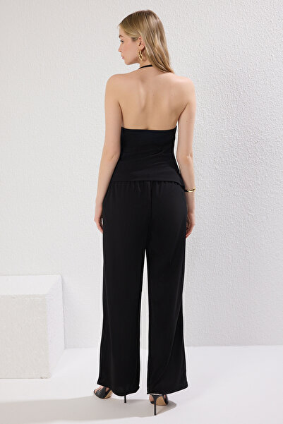 Trendyol Collection Black Floral Print Asymmetrical Hem End Knitted Bottom-Top Suit Twoss25Au00024