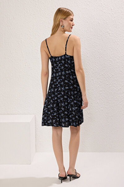 Trendyol Collection Black Floral Straight Cut Button Mini Woven Dress Twoss25El00292