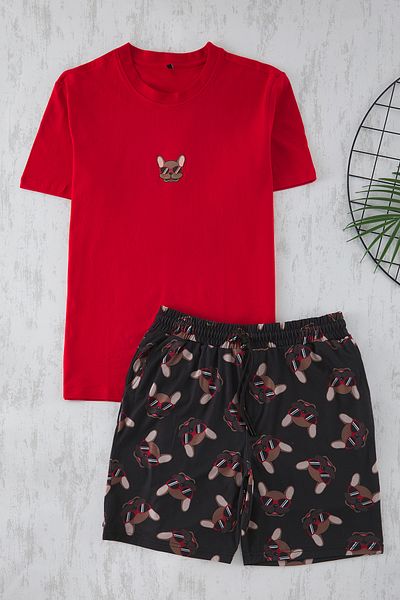 Trendyol Collection Red Regular Fit bedrucktes Strick-Pyjama-Set mit Shorts TMNSS25PT00020