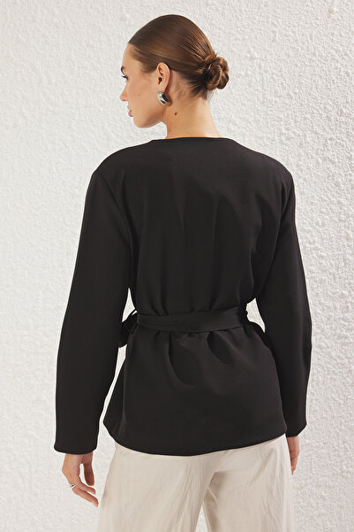 Trendyol Collection Черно двуредно тъкано сако с връзки Twoss25Bc00031