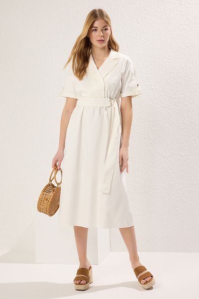 Trendyol Collection Ecru Straight A-Line Midi Woven Dress Twoss25El00178