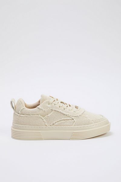 TRENDYOL SHOES Bézs textúrájú kötött mintás fűzős női retro tornacipő TAKSS25SN00037