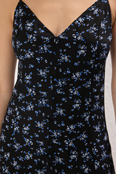 Trendyol Collection Black Floral Straight Cut Button Mini Woven Dress Twoss25El00292