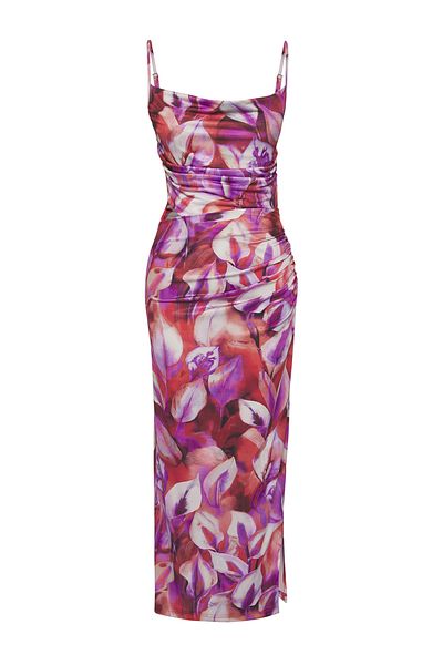 Trendyol Collection Dehnbares Maxi-Strickkleid – Degaje-Ausschnitt und Cut-Out-Detail, Hosenträger, Limited Edition-Druck TWOSS25EL00478