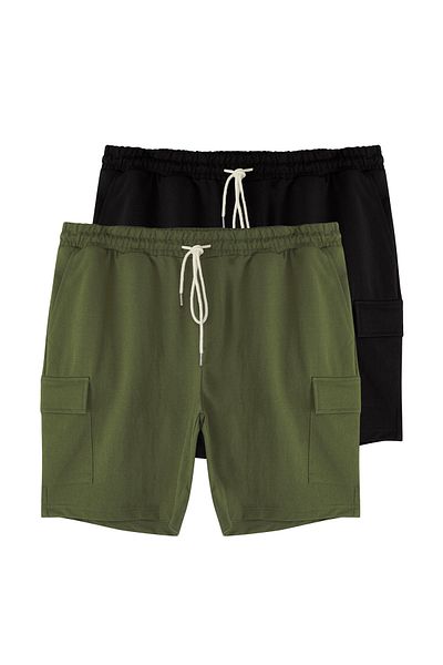 Trendyol Collection Plus Size Black-Khaki 2-Pack Regular/Normal Fit Cargo Pocket Corded Shorts Tmnss25Ap00004