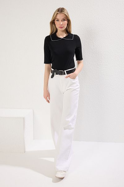 Trendyol Collection Schwarze Strickbluse mit Kragendetail, TWOSS24BZ00194