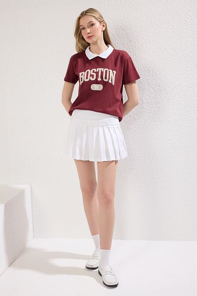 Trendyol Collection Pohodlné tričko s polo výstřihem City Print – hnědé, 100% bavlna Twoss21Ts3424