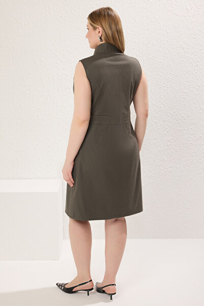 Trendyol Curve Χακί Μίνι υφαντό φόρεμα με φερμουάρ διπλής όψης TBBSS25AH00112