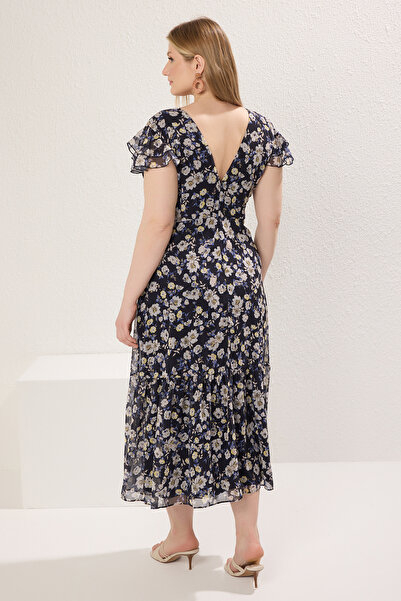 Trendyol Curve Φόρεμα Navy Blue Chiffon Woven Plus Size