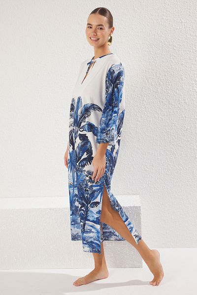 Trendyol Collection Tropical Print Maxi Woven Tassels Beach Dress Tbess25El00046