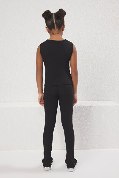 TRENDYOLKIDS Black Plain Knitted Bottom-Top Suit Tkdss25Au00030