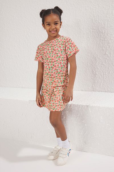 TRENDYOLKIDS Piros virágos kötött felső öltöny TKDSS25AU00094
