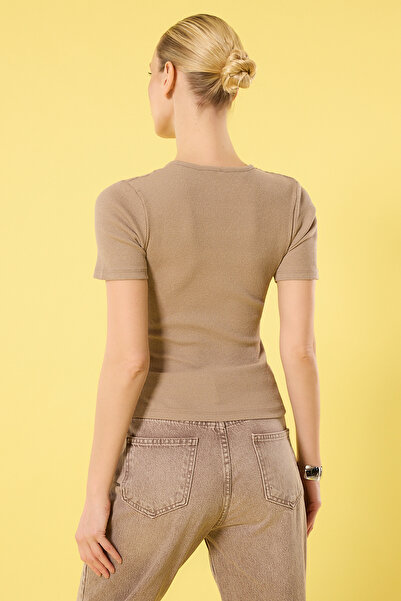 Trendyol Collection V-Neck Ribbed Double Breasted Knitted Blouse - Stretchy Regular Fit Twoss25Bz00373