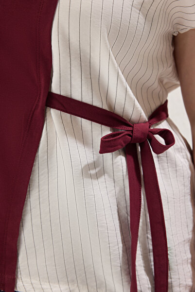 Trendyol Curve Plus Size Blouse with Dark Cherry Stripes and Fabric Detail - Tbbss25Af00086