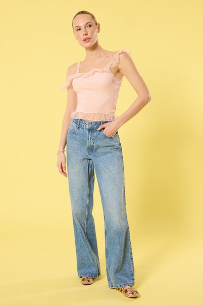 Trendyol Collection Πλεκτή μπλούζα με δαντέλα σε σκόνη TWOSS25BZ00186