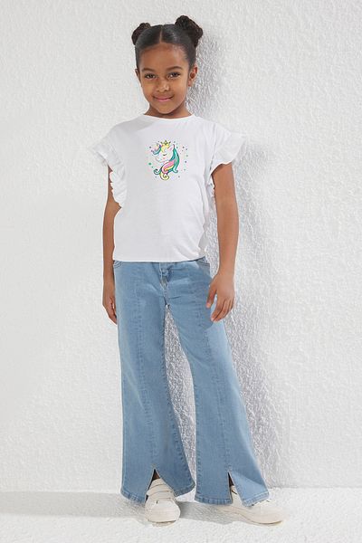 TRENDYOLKIDS Pletené tričko Ecru s potiskem Tkdss25Ts00034