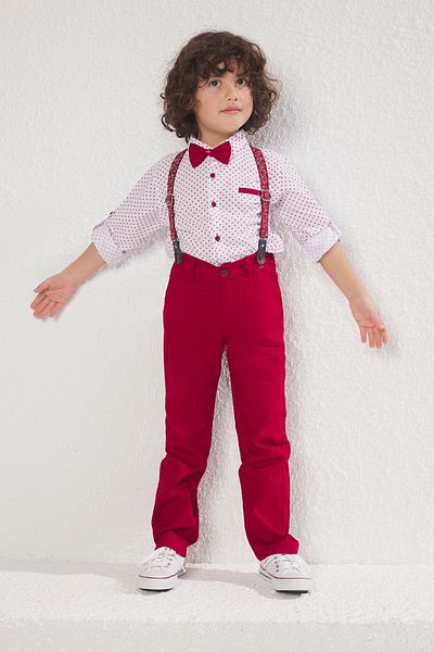 TRENDYOLKIDS Set of 3 Burgundy Polka Dot Shirts and Pants - Tkdss24Au00025