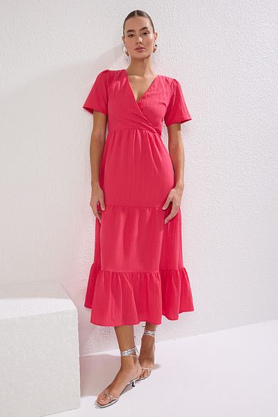 Trendyol Collection Φούξια Απλό Maxi Υφαντό Φόρεμα TWOSS24EL00693