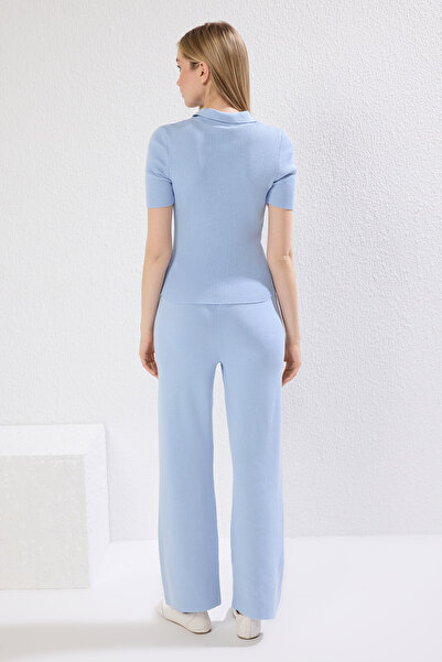 Trendyol Collection Blue Polo Neck Ribbed Knitwear Bottom-Top Suit Twoss25Au00075