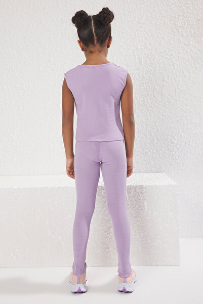 TRENDYOLKIDS Lilac Plain Knitted Bottom-Top Suit Tkdss25Au00030