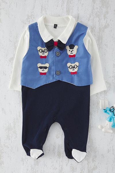 TRENDYOLKIDS Marineblauer, detaillierter Strickoverall für Babys mit Weste TKDAW25TU00007
