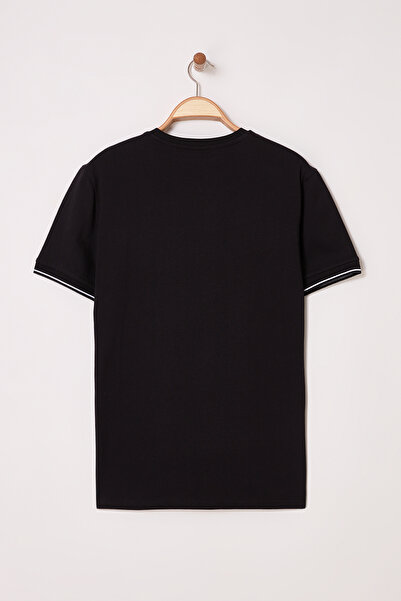 Trendyol Collection Černé tričko se zvukem pravidelného střihu ze 100% bavlněného úpletu