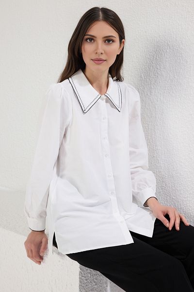Trendyol Modest Ecru Regular Terrycotton Plain Woven Hijab Shirt Tctss25Tg00017
