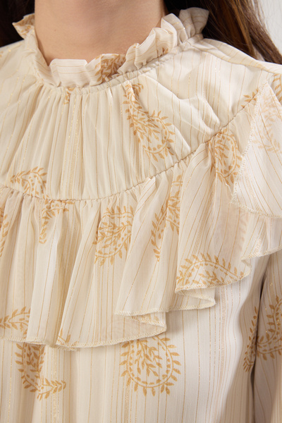 Trendyol Modest Πέτρινο σάλι με στάμπα Lurex υφαντό φόρεμα με επένδυση σιφόν TCTSS25EB00039