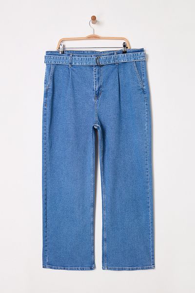 Trendyol Curve Light Blue High Waist Belt Wide Leg Plus Size Jeans Tbbss25Cj00009