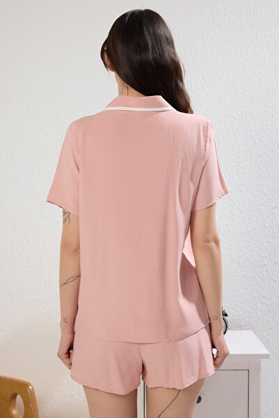 Trendyol Collection Pink Piping Viscose Shorts Woven Pajamas Set Thmss25Pt00246