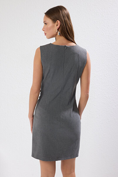 Trendyol Collection Gray Straight Body Wrap Mini Drape Detailed Woven Dress Twoaw25El00541