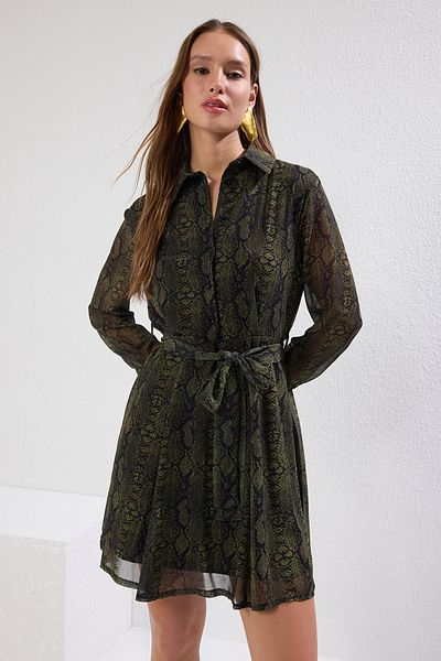 Trendyol Collection Μίνι υφαντό φόρεμα από σιφόν με στάμπα ζώων με πολύχρωμες ζώνες TWOAW25EL00161