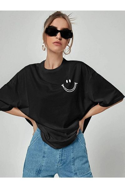 Frisson Graphic Printed Crew Neck Oversize Cotton T-Shirt