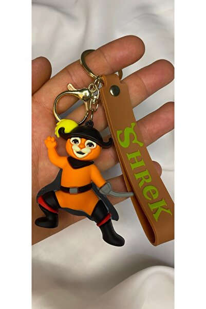 nss sky rock 3d Lüks Büyük Boy Shrek Çizmeli Kedi Silikon Anahtarlık Ve Çanta...