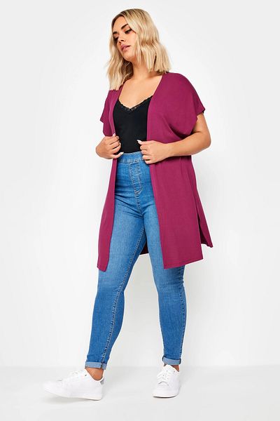 Stil Diva Stretch Fabric Large Size Cardigan with Slits - Short Sleeve, No Buttons321907