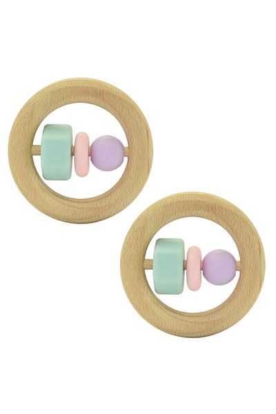 LUQU BABY Silicone + Wood Teether- Circle-Pack of 2