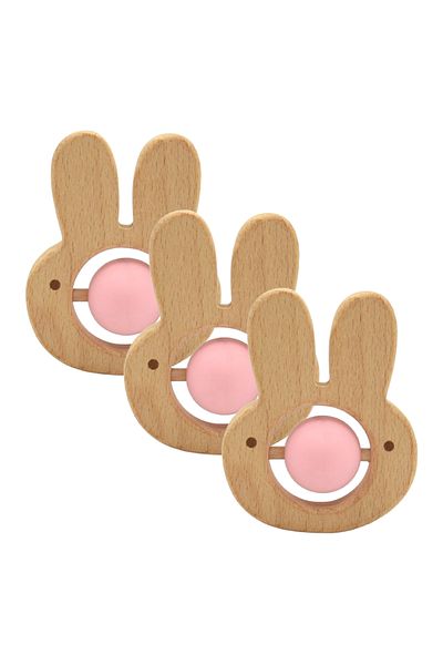 LUQU BABY Silicone + Wood Teether- Center Ball-Pack of 3