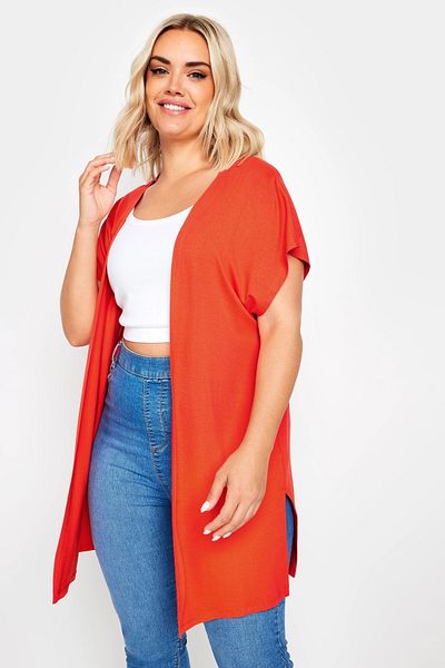 Stil Diva Cardigan supradimensionat cu fante - mânecă scurtă, fără nasturi 321906