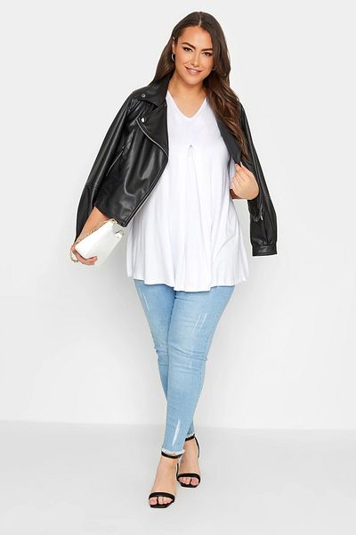 Stil Diva Μπλούζα Plus Size με Σχέδιο V-Λαιμόκοψη - Ασύμμετρη Κοπή από Λύκρα 320779