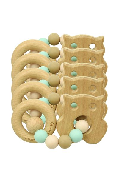 LUQU BABY Silicone + Wood Teether- Bird-Pack of 5