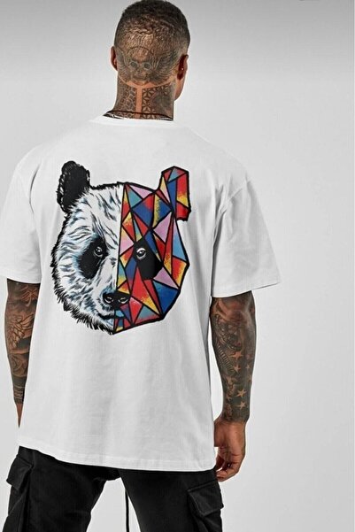 donamod Tricou oversize din bumbac alb cu imprimeu panda